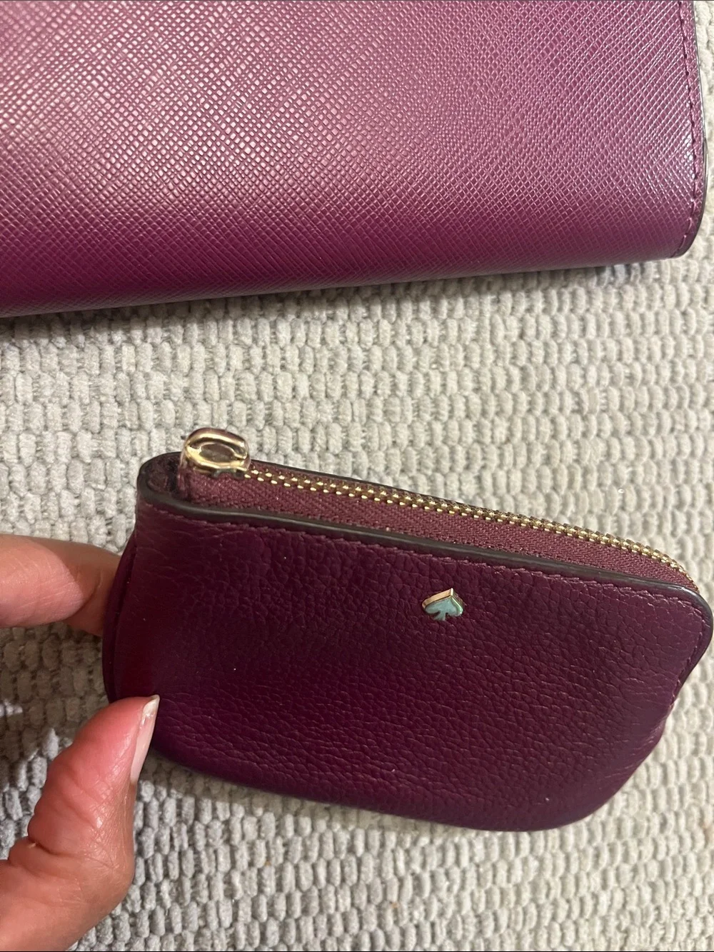Authentic Kate Spade Burgundy Genuine Leather wallet matching Leather Coin Pouch